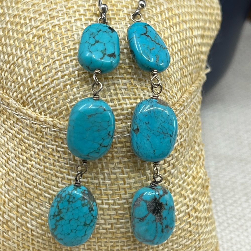 Southwest Artisan Sterling Silver Turquoise Dangle Earrings – SX 925 - Picture 4 of 17